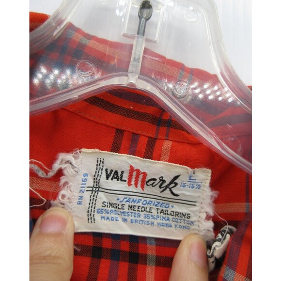 VINTAGE Val Mark Shirt Large Sanforized Button Up Plaid 70s Rockabilly * - Picture 11 of 15